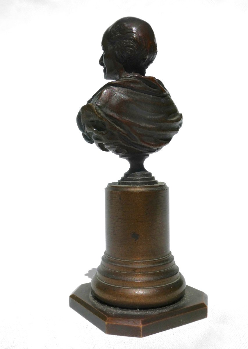 Bust Of Voltaire In Bronze With Brown Patina, Philosopher Of The Enlightenment Style XVIIIth XIXth France-photo-4