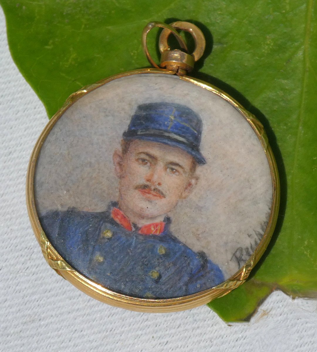 Gold Medallion / Pendant, 1900 Period, Louis XVI Style, Miniature Portrait, Watercolor