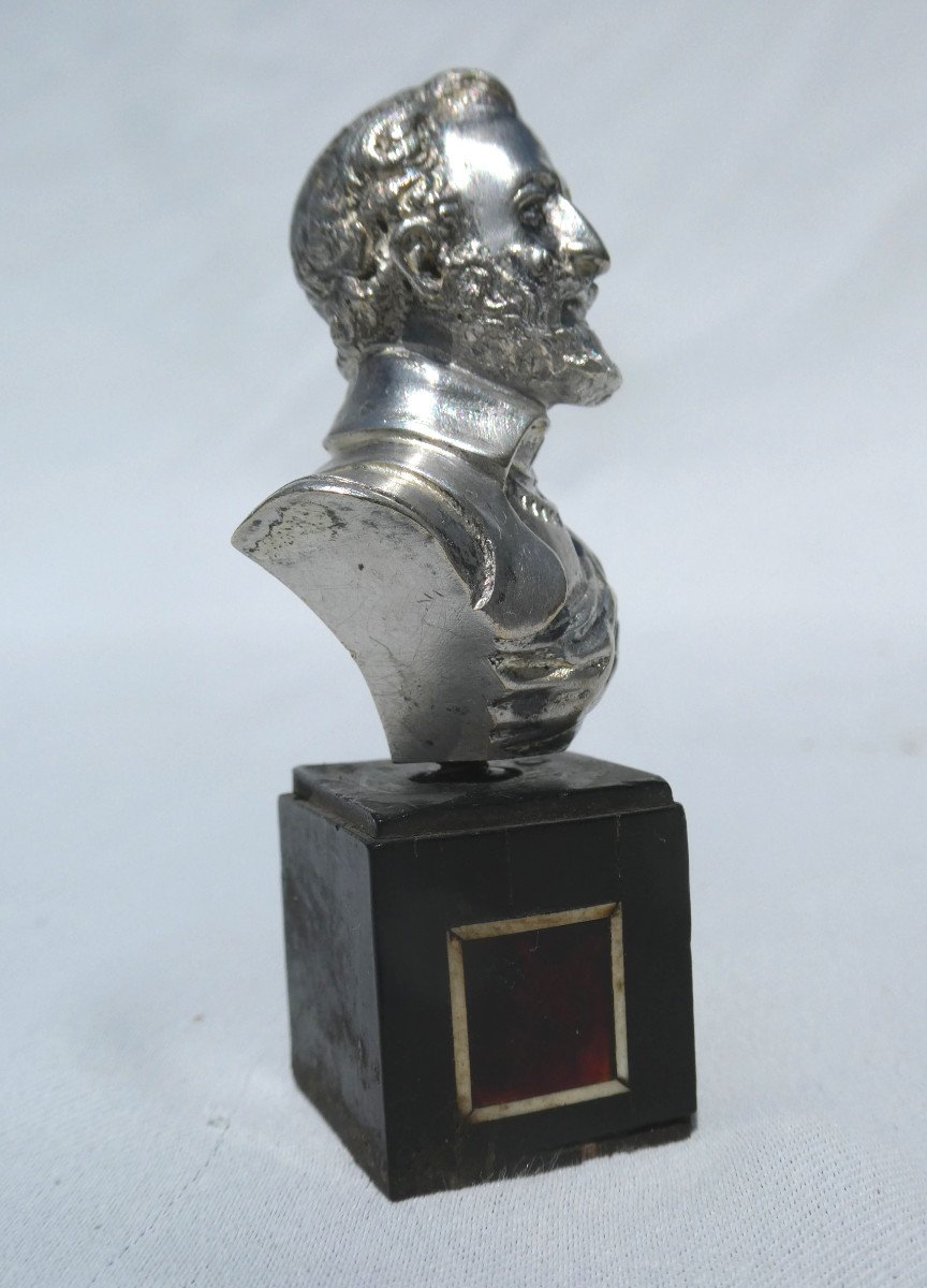 Bust In Silver Bronze Of King Henry Iv, Base In Blackened Wood & Tortoiseshell, 19th Century, Souvenir Royalist-photo-3
