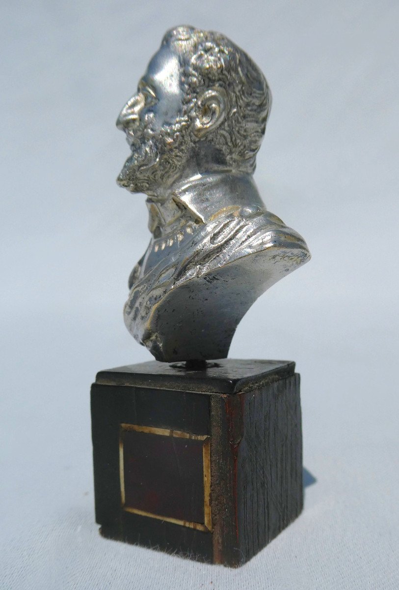 Bust In Silver Bronze Of King Henry Iv, Base In Blackened Wood & Tortoiseshell, 19th Century, Souvenir Royalist-photo-4