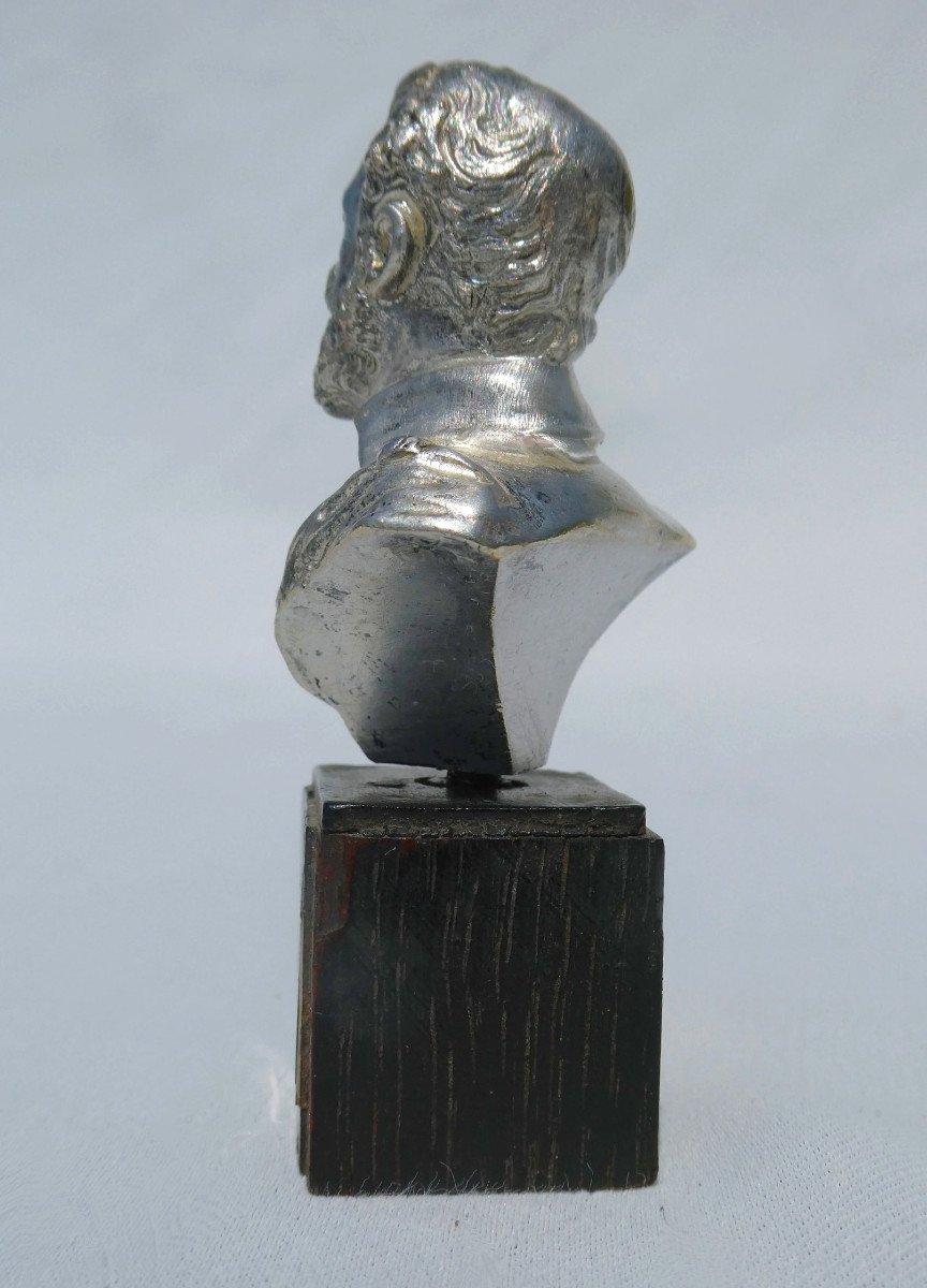 Bust In Silver Bronze Of King Henry Iv, Base In Blackened Wood & Tortoiseshell, 19th Century, Souvenir Royalist-photo-2