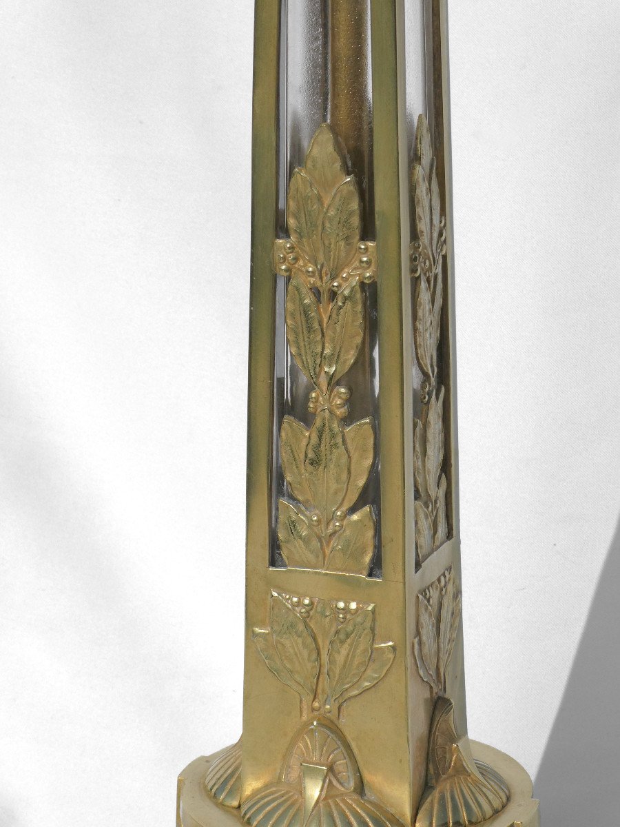 Large 1925 Lamp In Bronze & Glass Art Deco Period Floor Lamp Column With Ionic Capital 1920-photo-4