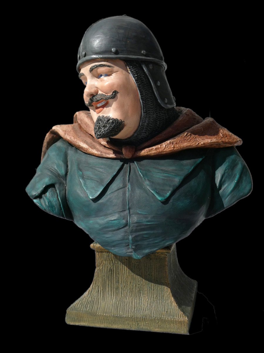 Buste En Terre Cuite Polychrome Friedrich Goldscheider , XIXe , Neogothique Chevalier En Armure-photo-2