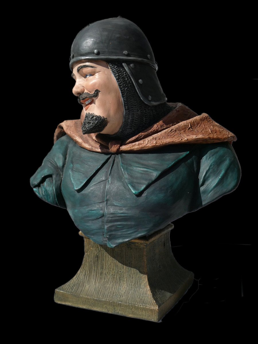 Polychrome Terracotta Bust Friedrich Goldscheider, Nineteenth, Neo-gothic Knight In Armor-photo-4