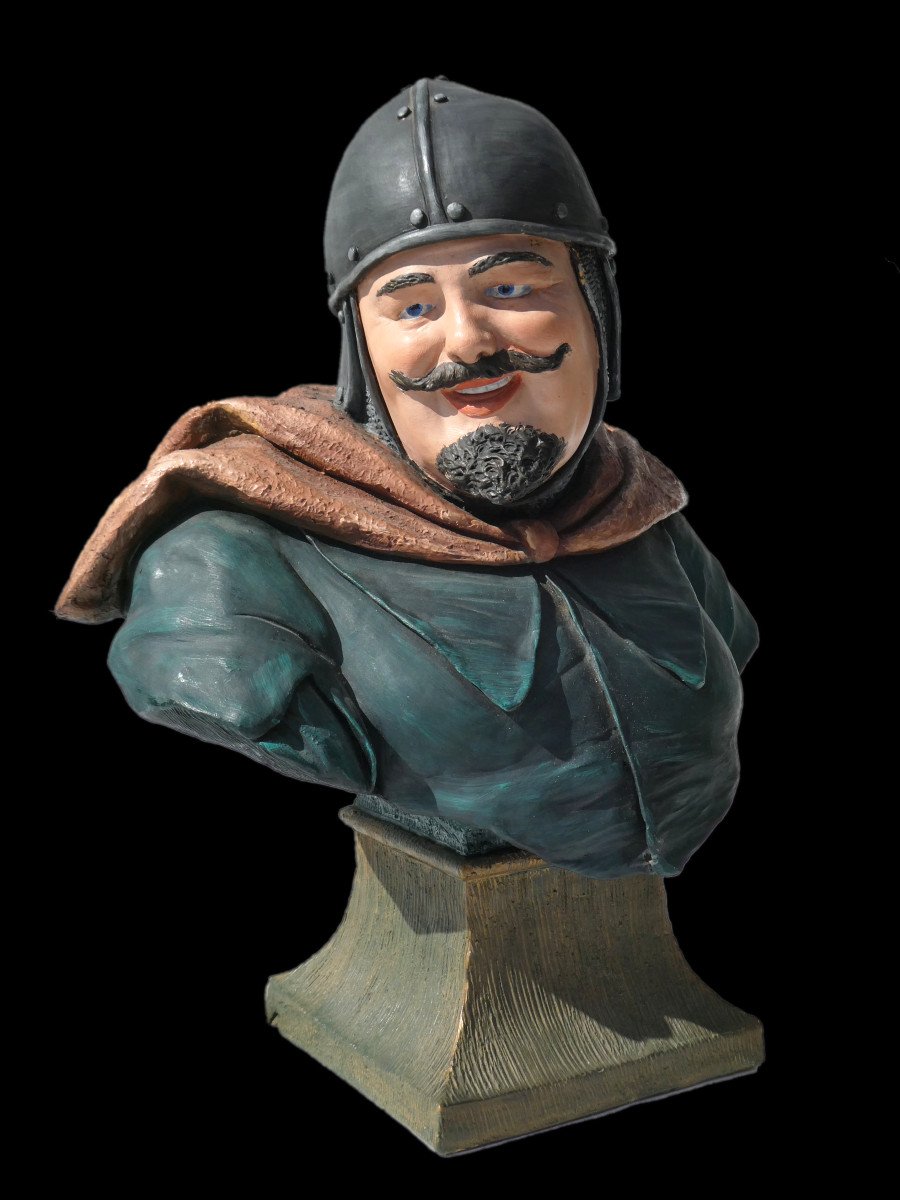 Polychrome Terracotta Bust Friedrich Goldscheider, Nineteenth, Neo-gothic Knight In Armor-photo-5