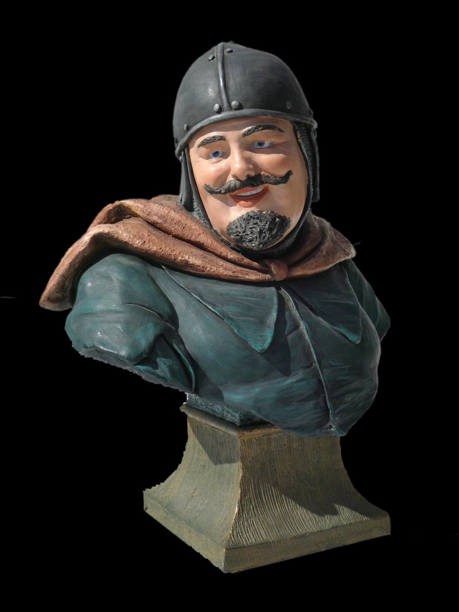 Polychrome Terracotta Bust Friedrich Goldscheider, Nineteenth, Neo-gothic Knight In Armor