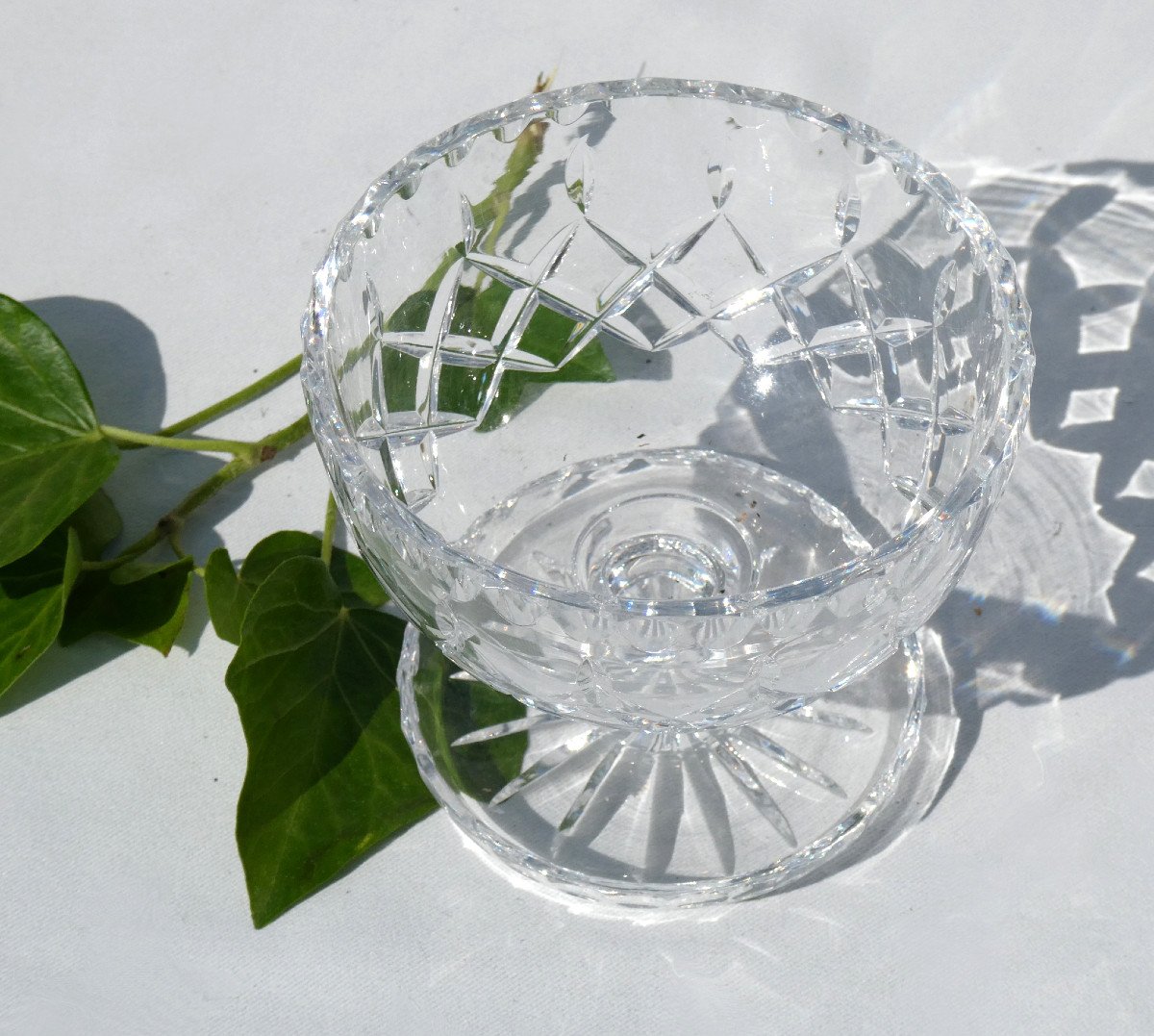 Series Of Cut Crystal Cups, 1930 Period Fruit Bowls, Art Deco Ice Glasses, Saint Louis-photo-4