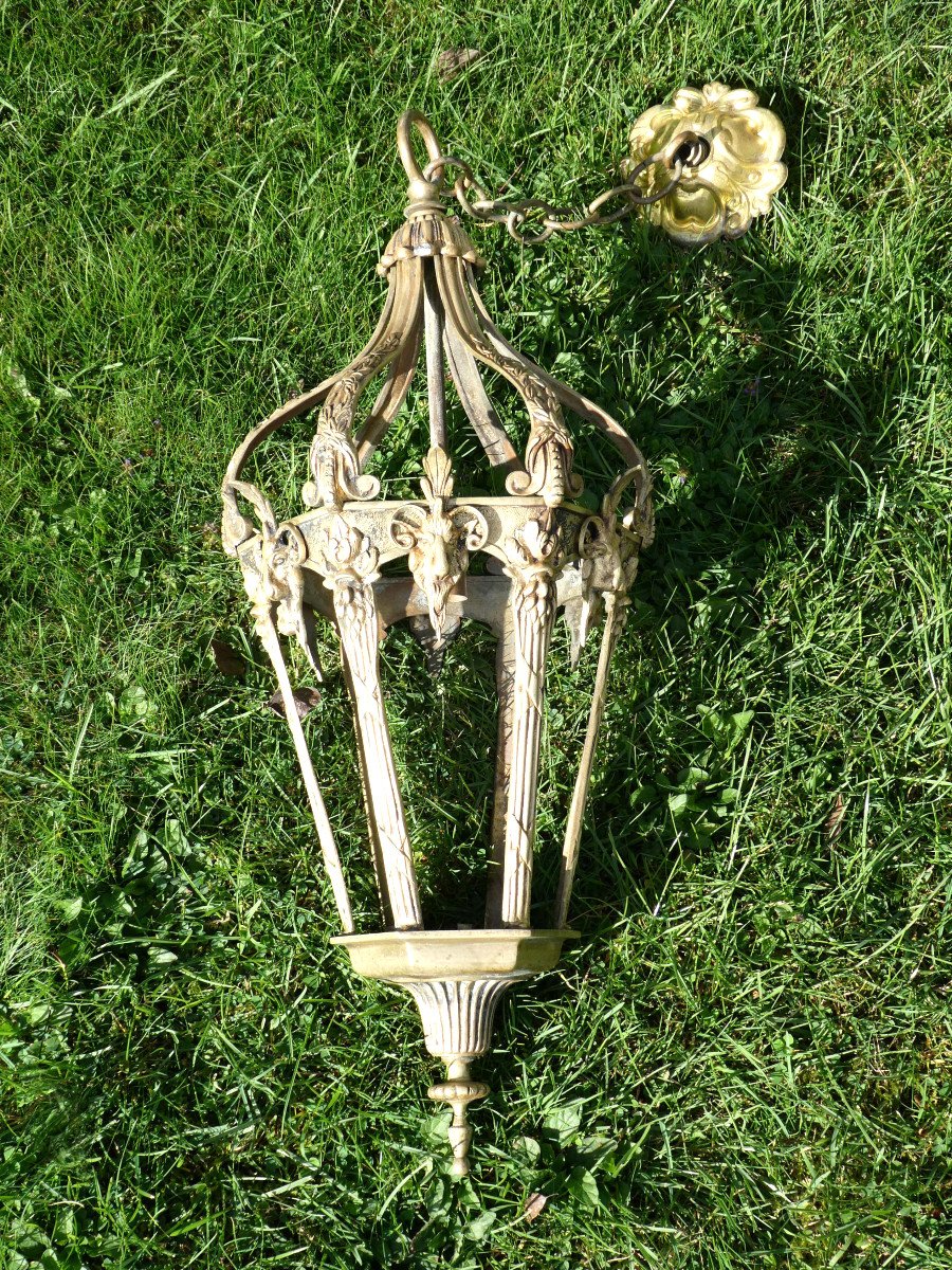 Louis XVI Style Vestibule Lantern, 19th Century Period, Ram's Heads, Marie Antoinette-photo-5