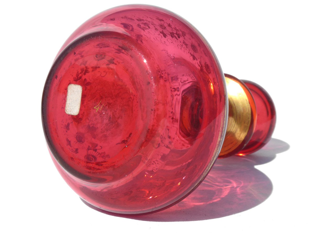 Perfume Bottle / Napoleon III Period Garnet Red Color Gilding 19th Century Melisse-photo-2
