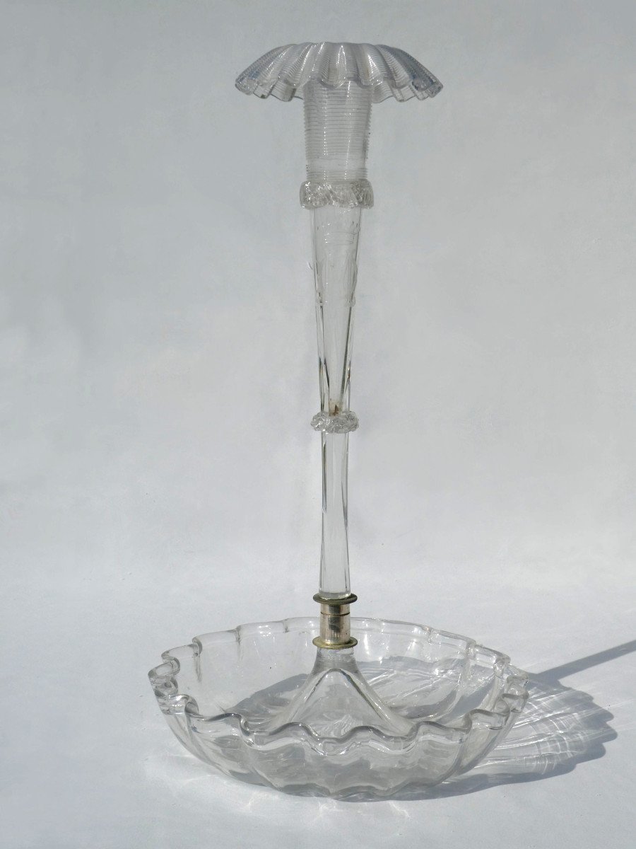 Pair Of Tulipiere Mute Crystal Servants, Table Centerpiece, 19th Century Count's Crown Coat Of Arms-photo-2