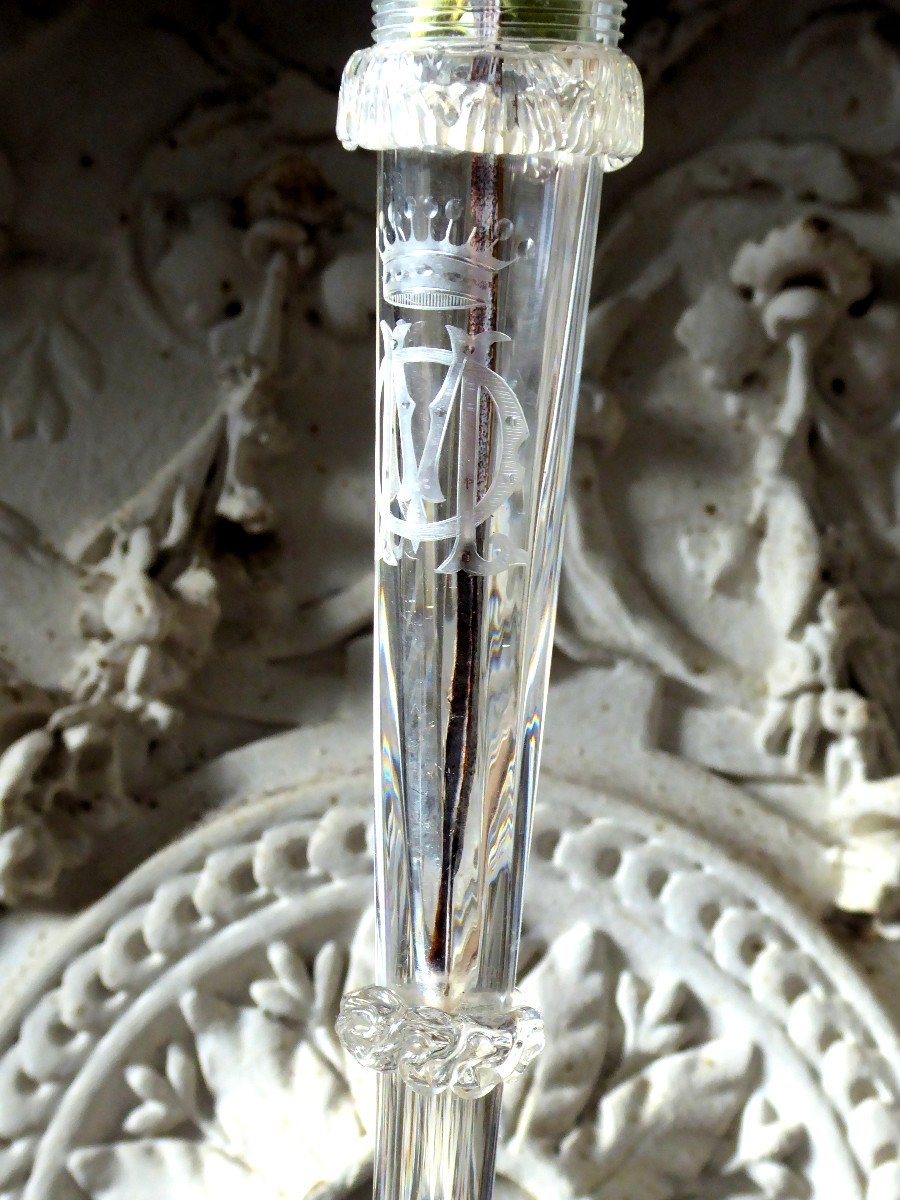 Pair Of Tulipiere Mute Crystal Servants, Table Centerpiece, 19th Century Count's Crown Coat Of Arms-photo-1