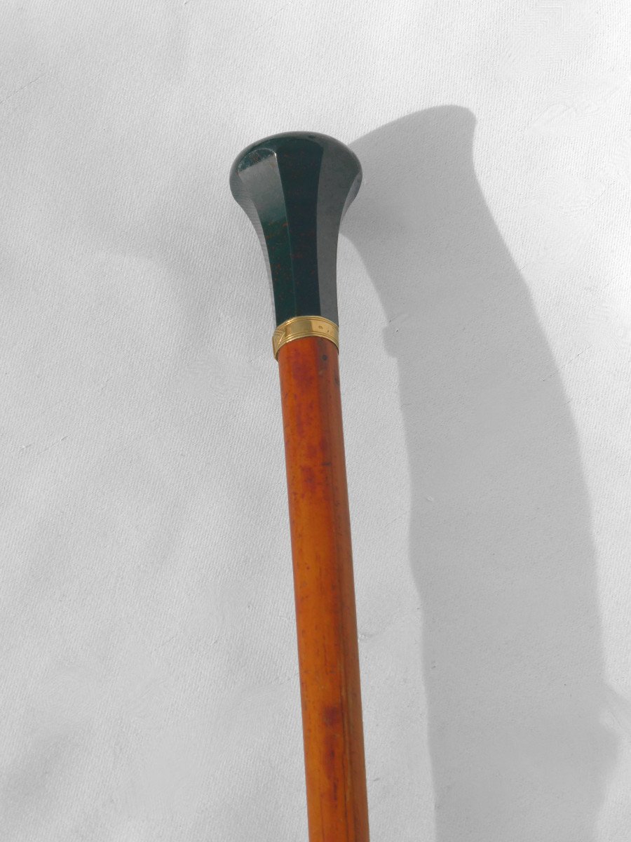 Walking Cane, Late 19th Century Period, Sanguine Jasper And Gold Handle, Dandy Accessory-photo-3