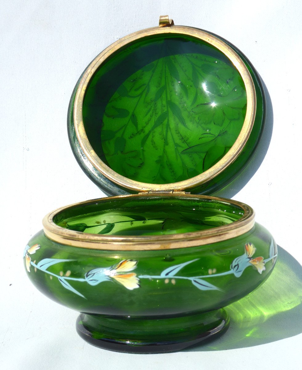 Large Bonbonniere Jewelry Box Period 1900, Enameled Glass, Legras Style-photo-4