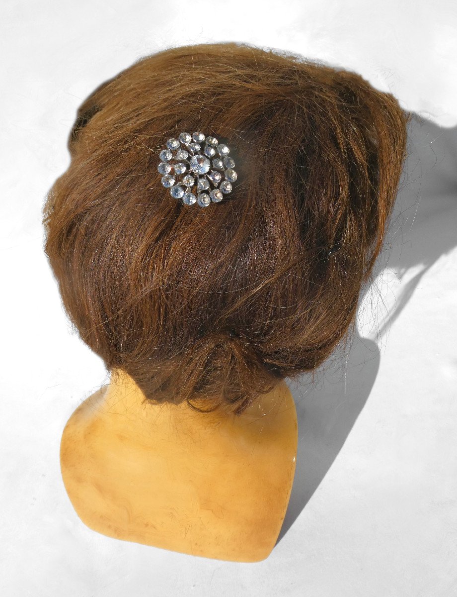 Napoleon III Period Hairpin, 19th Century Norman Jewelry, Rhinestone Comb, Rhine Stones-photo-3