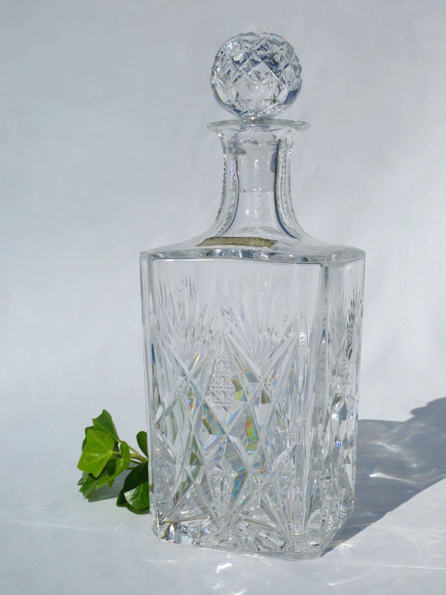 Large Decanter In Cut Crystal From Saint Louis, Whiskey Alcohol, Art Deco Chantilly-photo-2