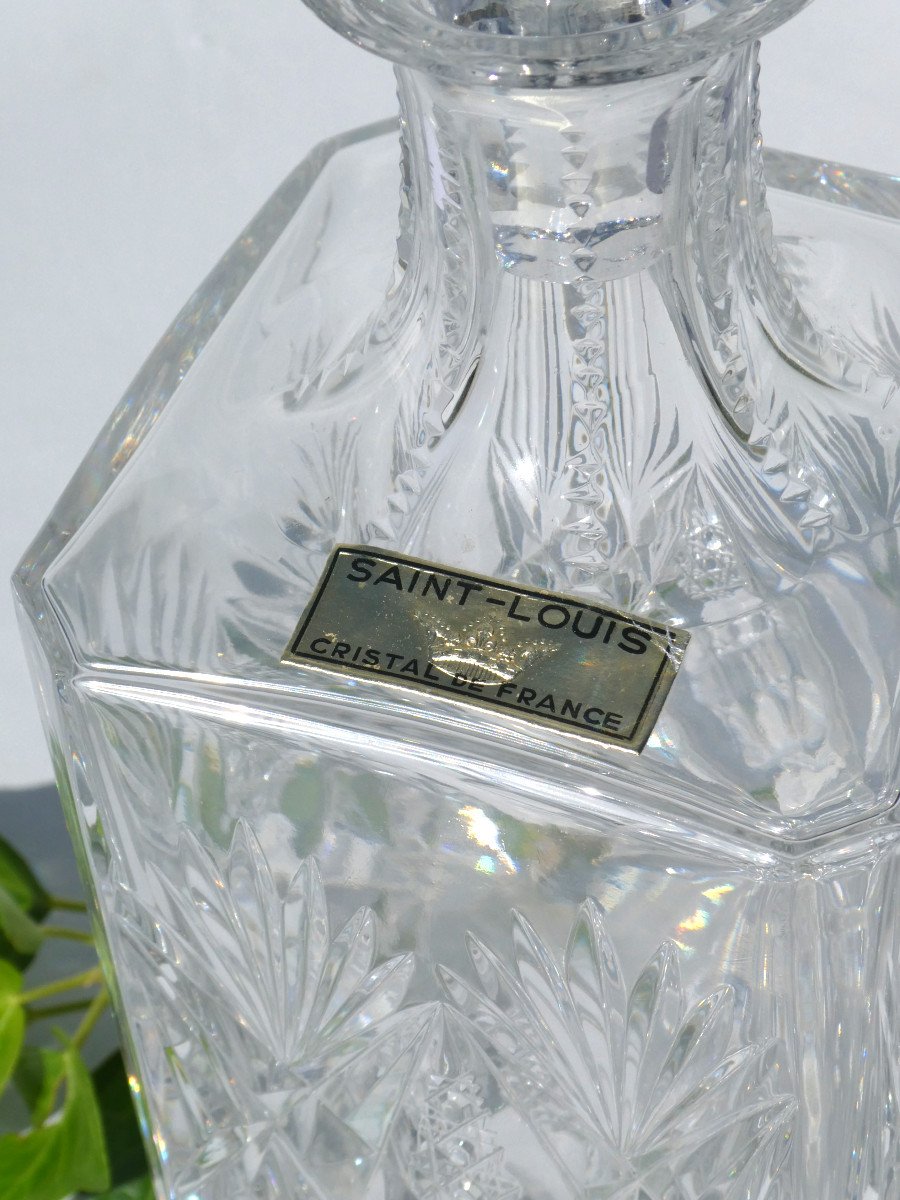 Large Decanter In Cut Crystal From Saint Louis, Whiskey Alcohol, Art Deco Chantilly-photo-2