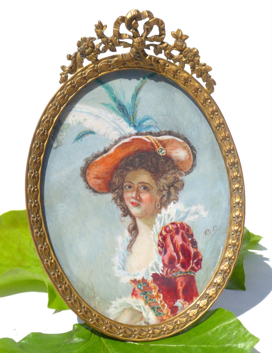 Grande Miniature Royaliste ,  Portrait de la Princesse Louise Elisabeth De France Fille Du Roi Louis XV XIXe-photo-3
