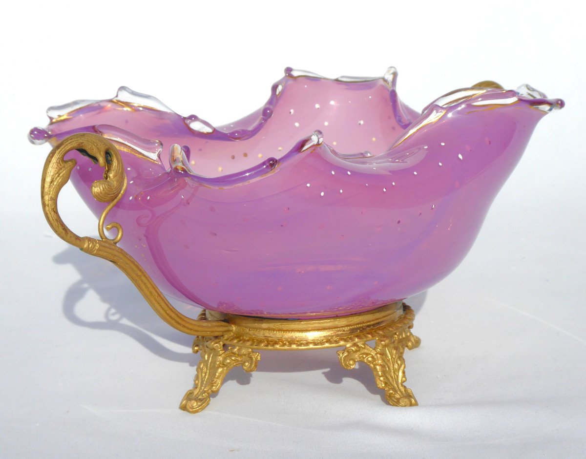 Large Pink Opalescent Glass Cup, Napoleon III Period, Empty Pocket , Baccarat -photo-3