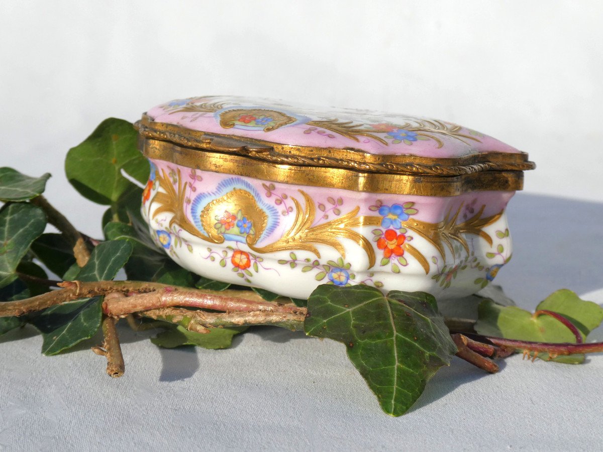 Fly / Pill Box In Painted Porcelain & Gilded Bornze Meissen Style 18th Century, Samson 19th Century-photo-3