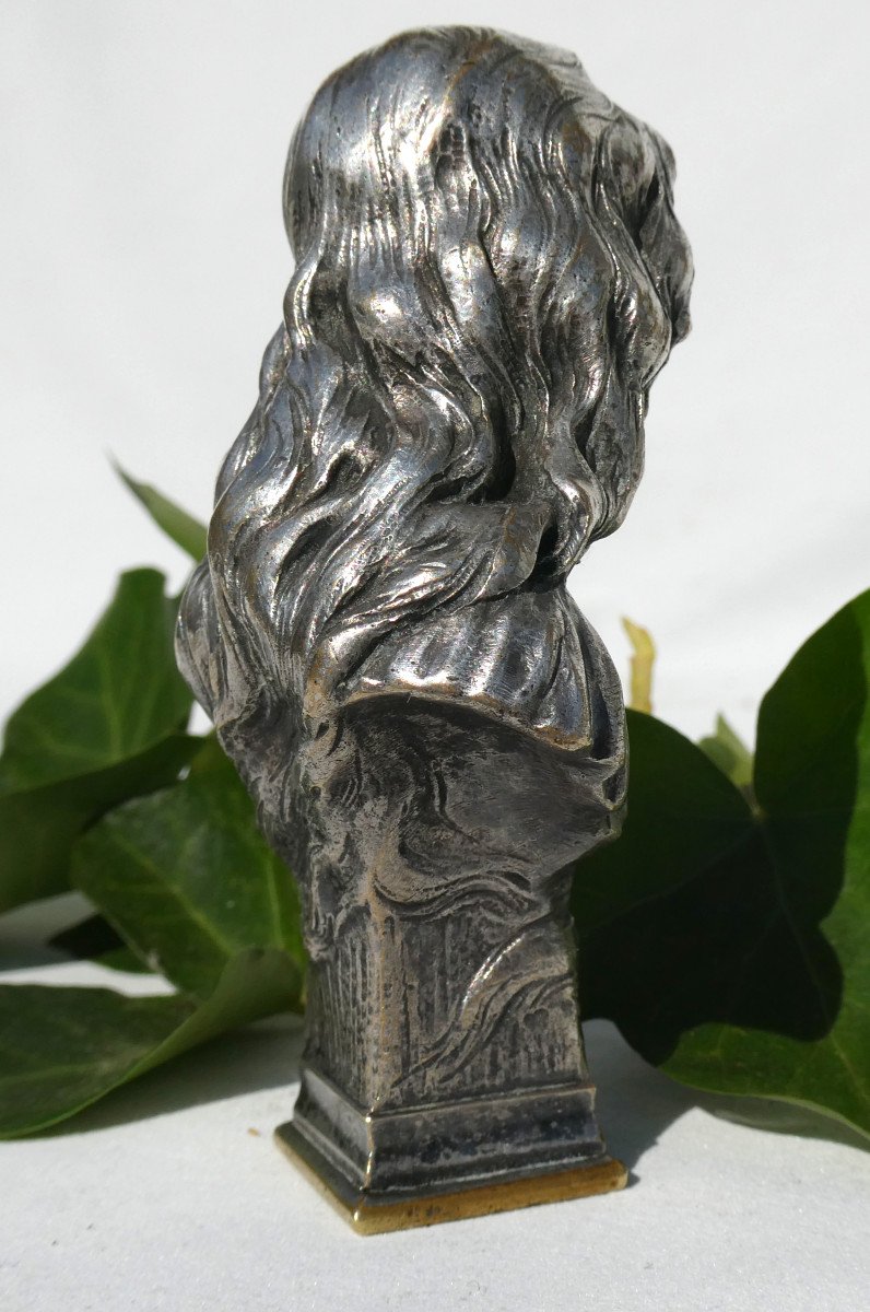 Sealing Seal In Silver Bronze, Young Art Nouveau Woman Signed Paul Mengin, Wax Stamp-photo-4