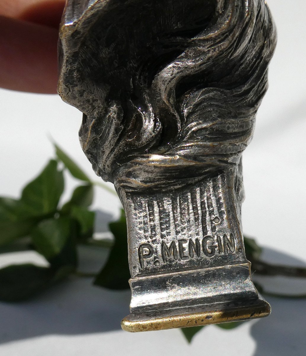 Sealing Seal In Silver Bronze, Young Art Nouveau Woman Signed Paul Mengin, Wax Stamp-photo-4