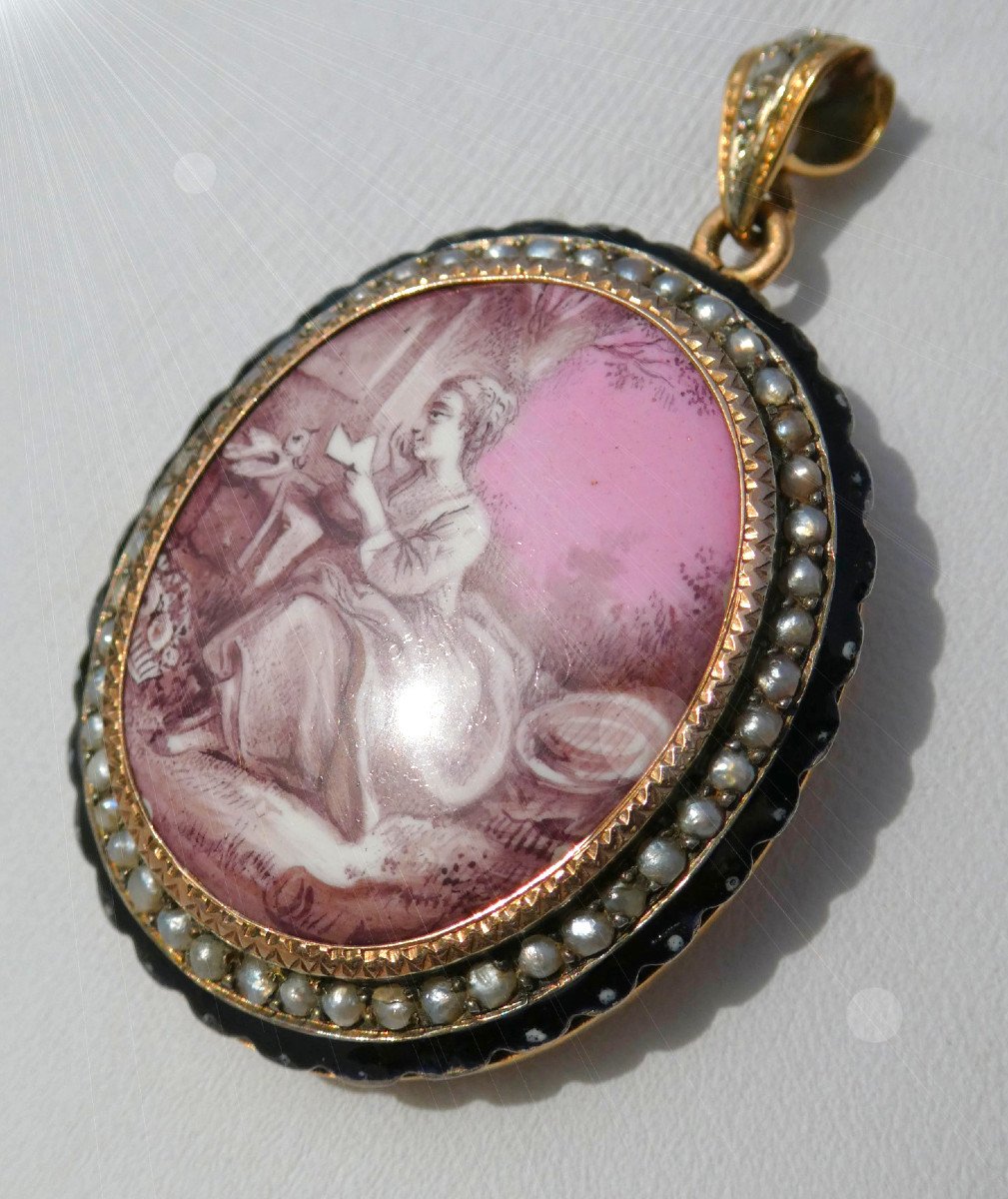 Pendant / Medallion In Gold, Enamel & Diamonds XVIII Louis XVI Style, Photo Holder, 19th Century Jewel-photo-2