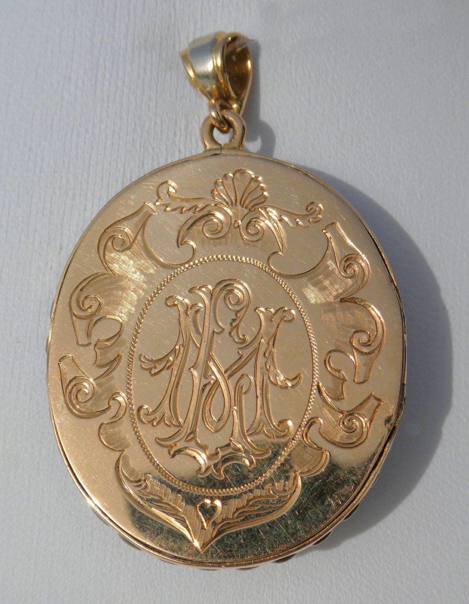 Pendant / Medallion In Gold, Enamel & Diamonds XVIII Louis XVI Style, Photo Holder, 19th Century Jewel-photo-3