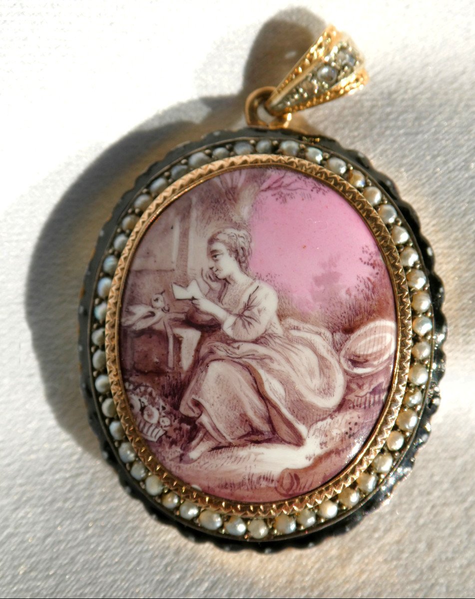 Pendant / Medallion In Gold, Enamel & Diamonds XVIII Louis XVI Style, Photo Holder, 19th Century Jewel