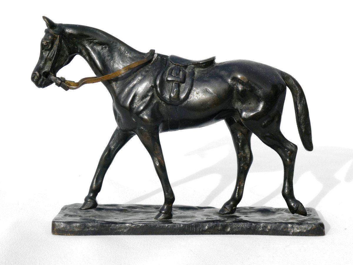 Bronze Animalier , Cheval Au Pas Par Gaston d'Illiers ( 1876 - 1932 ) , Esméralda Scellée -photo-2