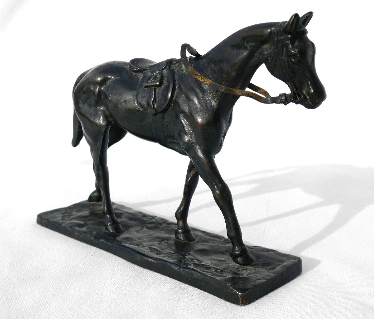 Bronze Animalier , Cheval Au Pas Par Gaston d'Illiers ( 1876 - 1932 ) , Esméralda Scellée -photo-4