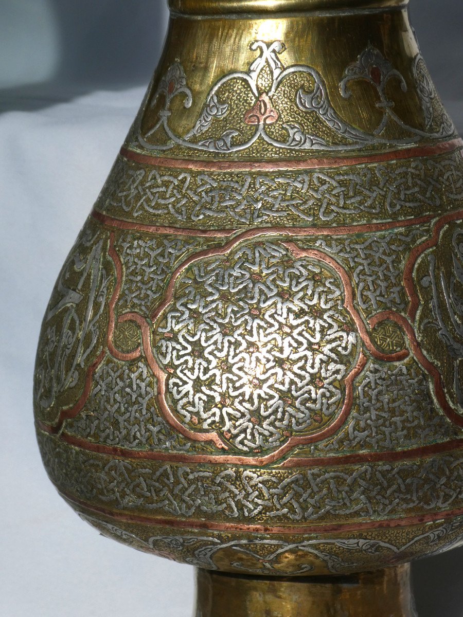 Syrian Vase, 19th Century Period, Neo Mamluk, Syria, Silver And Copper Inlays-photo-2