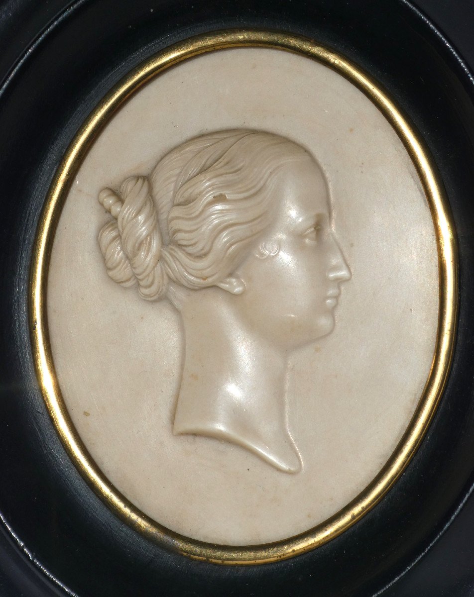 Profile Of Empress Eugenie Napoleon III Period, Limestone Stone, Blackened Frame 19th-photo-2