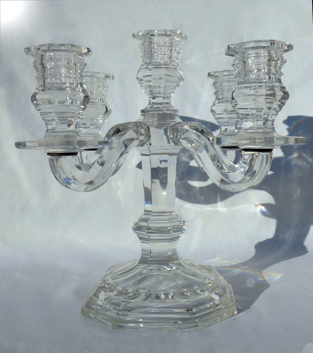 Chandelier / Candelabre En Cristal De Baccarat Epoque Art Deco 1930 , Bougeoir 