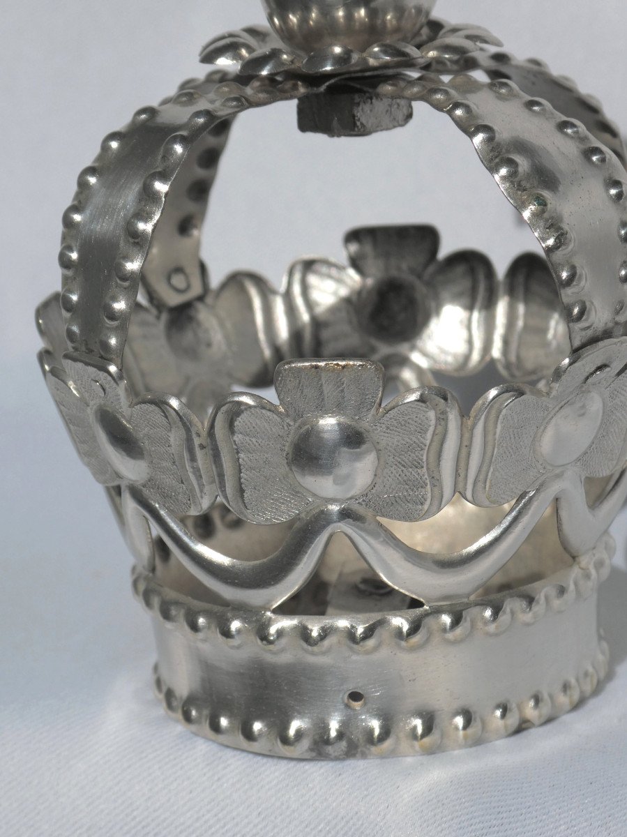 Couronne De Vierge En Metal Argenté , époque Napoléon III , XIXe , Bijou d'Eglise , Religieux-photo-3