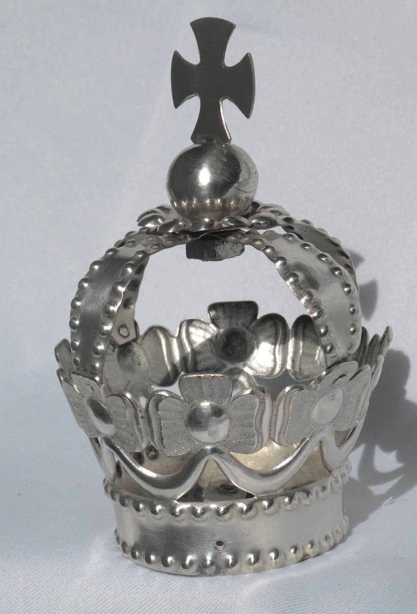 Couronne De Vierge En Metal Argenté , époque Napoléon III , XIXe , Bijou d'Eglise , Religieux-photo-2