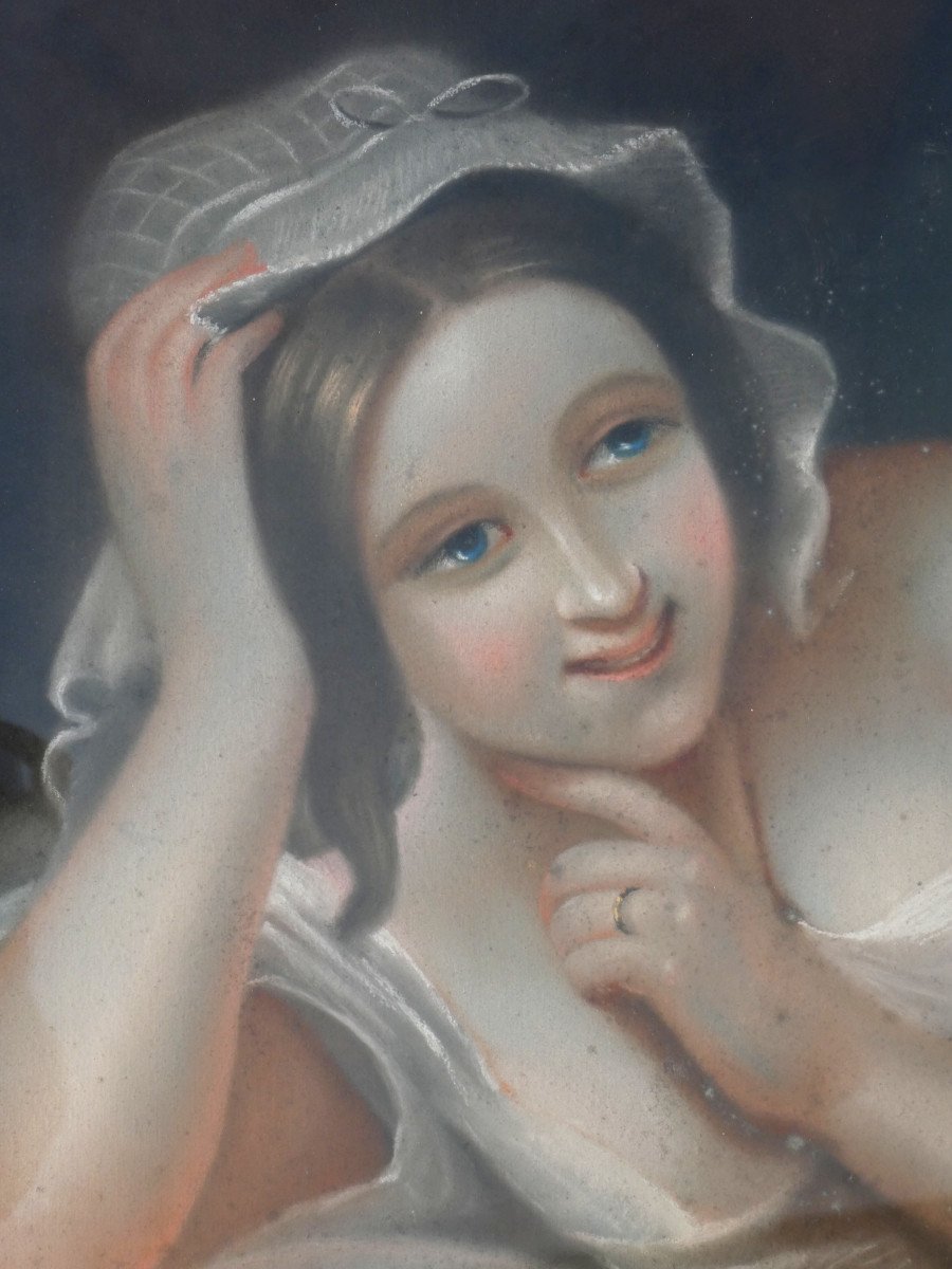 Portrait Of Young Naked Woman Pastel In The Taste Of Greuze, Erotic 19th Century Libertine, 18th Century-photo-2