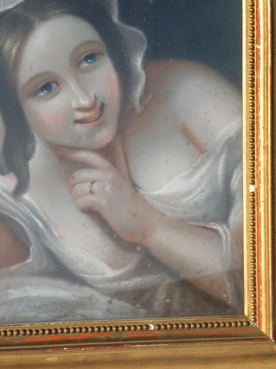 Portrait Of Young Naked Woman Pastel In The Taste Of Greuze, Erotic 19th Century Libertine, 18th Century-photo-3