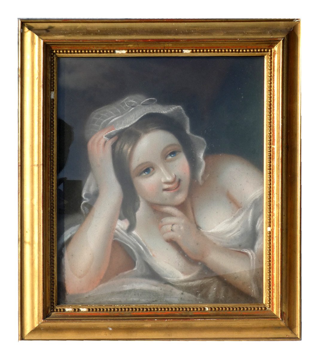 Portrait Of Young Naked Woman Pastel In The Taste Of Greuze, Erotic 19th Century Libertine, 18th Century-photo-1