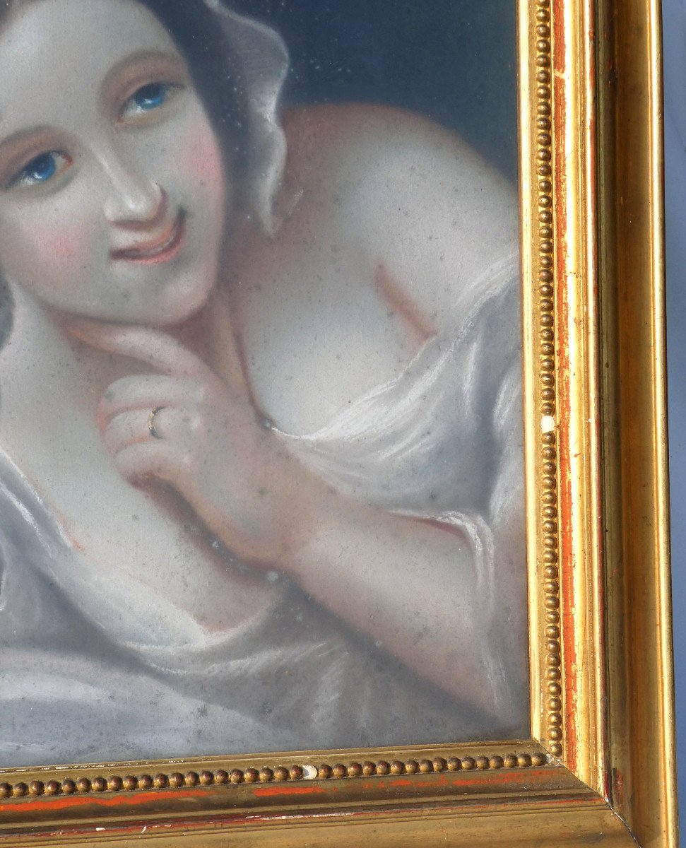 Portrait Of Young Naked Woman Pastel In The Taste Of Greuze, Erotic 19th Century Libertine, 18th Century-photo-2