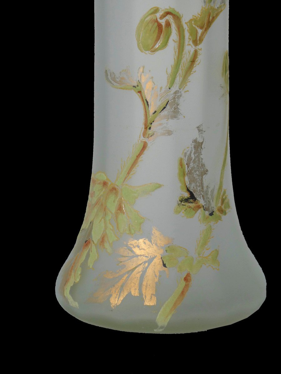 Large 19th Century Roller Vase In Enameled Glass, Decorated With Poppies, Art Nouveau Style, Legras, 1900-photo-3