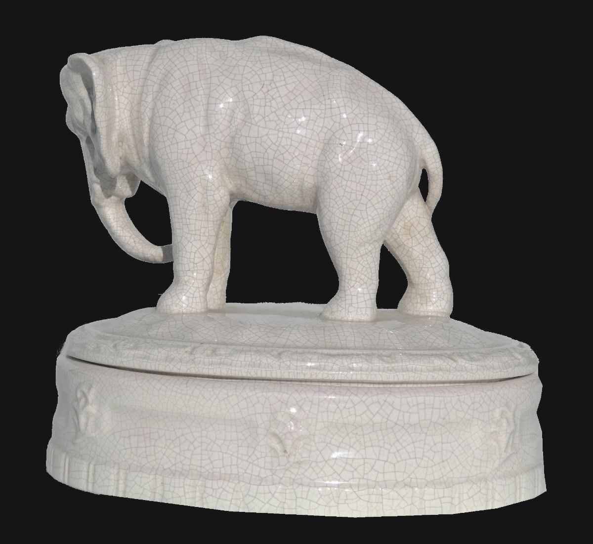 Jewelry Box In Cracked Earthenware, Art Deco Period, Elephant Box, Bonbonniere 1920-photo-3