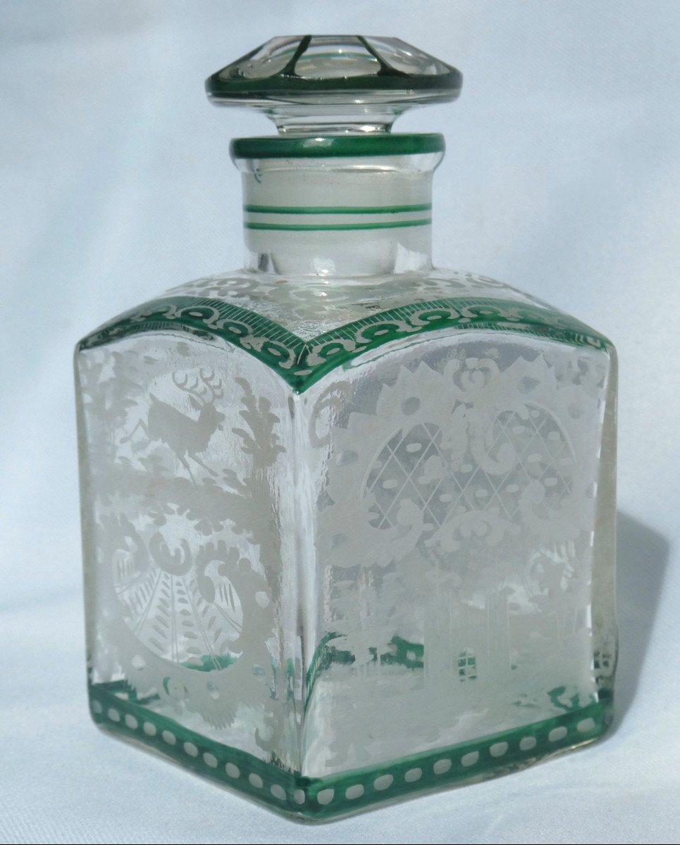 Pair Of Bohemian Glass Bottles Napoleon III Period Enameled Engraved, Toothpaste / Perfume-photo-1