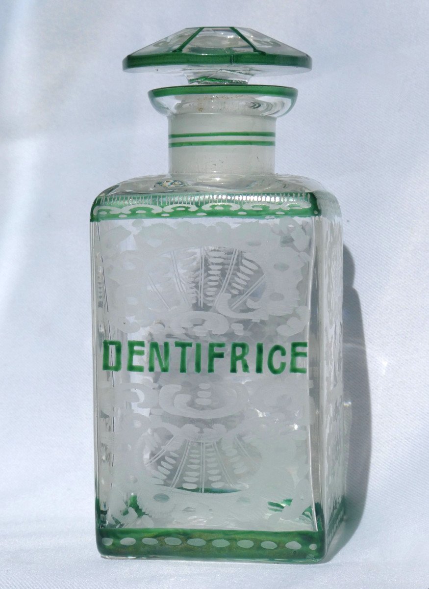 Pair Of Bohemian Glass Bottles Napoleon III Period Enameled Engraved, Toothpaste / Perfume-photo-4