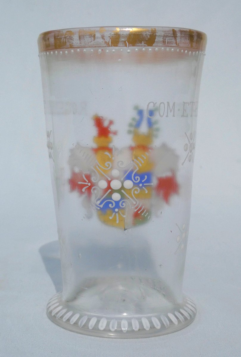 German Glass, Enamelled Decor Of Coat Of Arms / Heraldry, 17th Century Style, Baron, 19th-photo-1