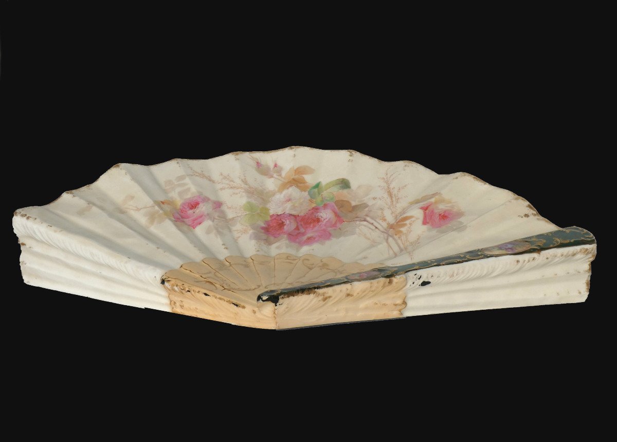 Bouquetiere In Limoges Porcelain Fan Napoleon III Period, 19th Century Wall Vase, Japonism-photo-5