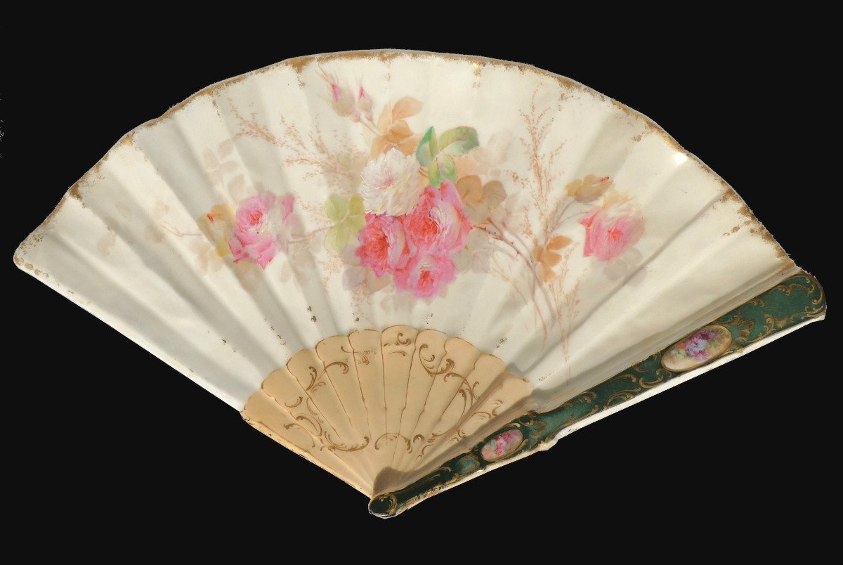 Bouquetiere In Limoges Porcelain Fan Napoleon III Period, 19th Century Wall Vase, Japonism