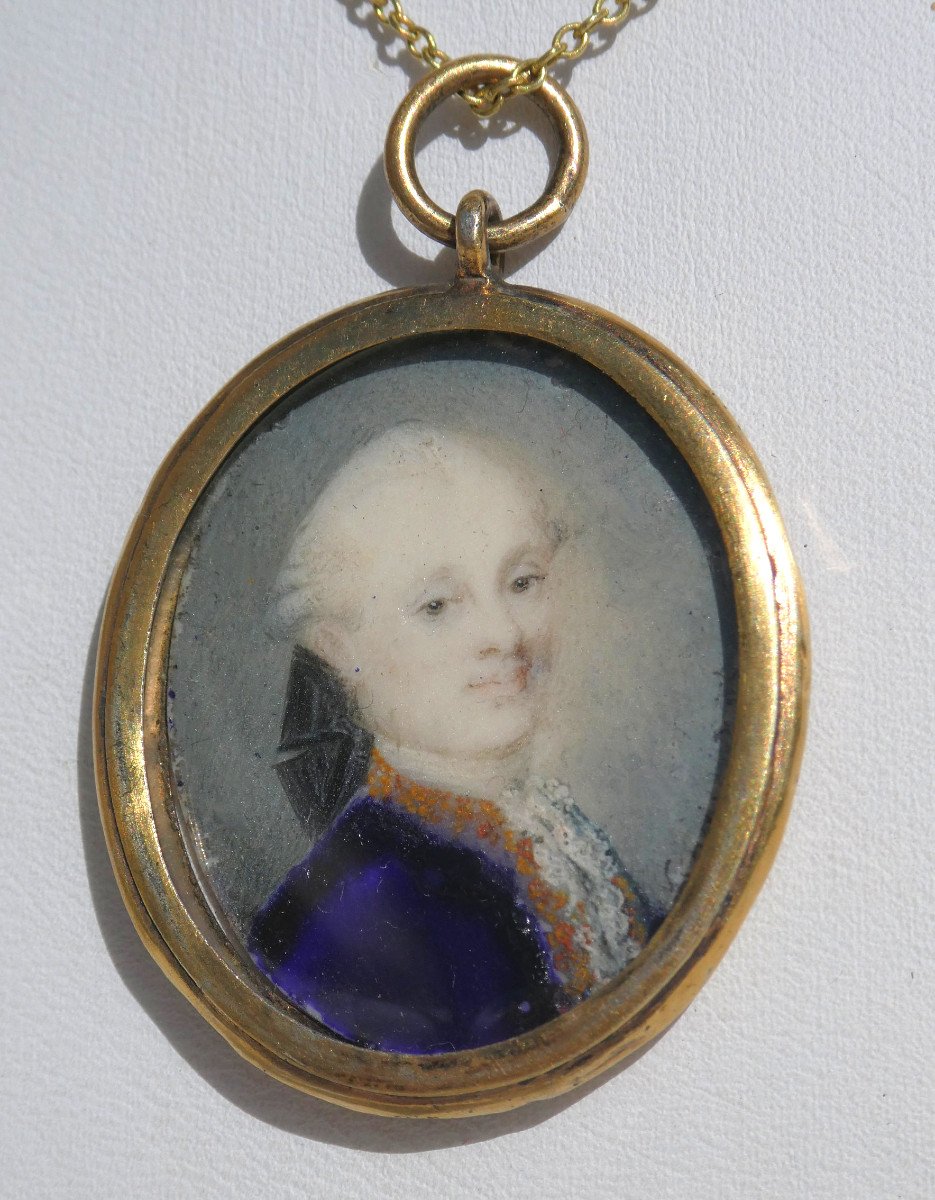 Medaillon Pendant 18th Century Period, Louis XVI, Portrait Miniature Jewel, Man 
