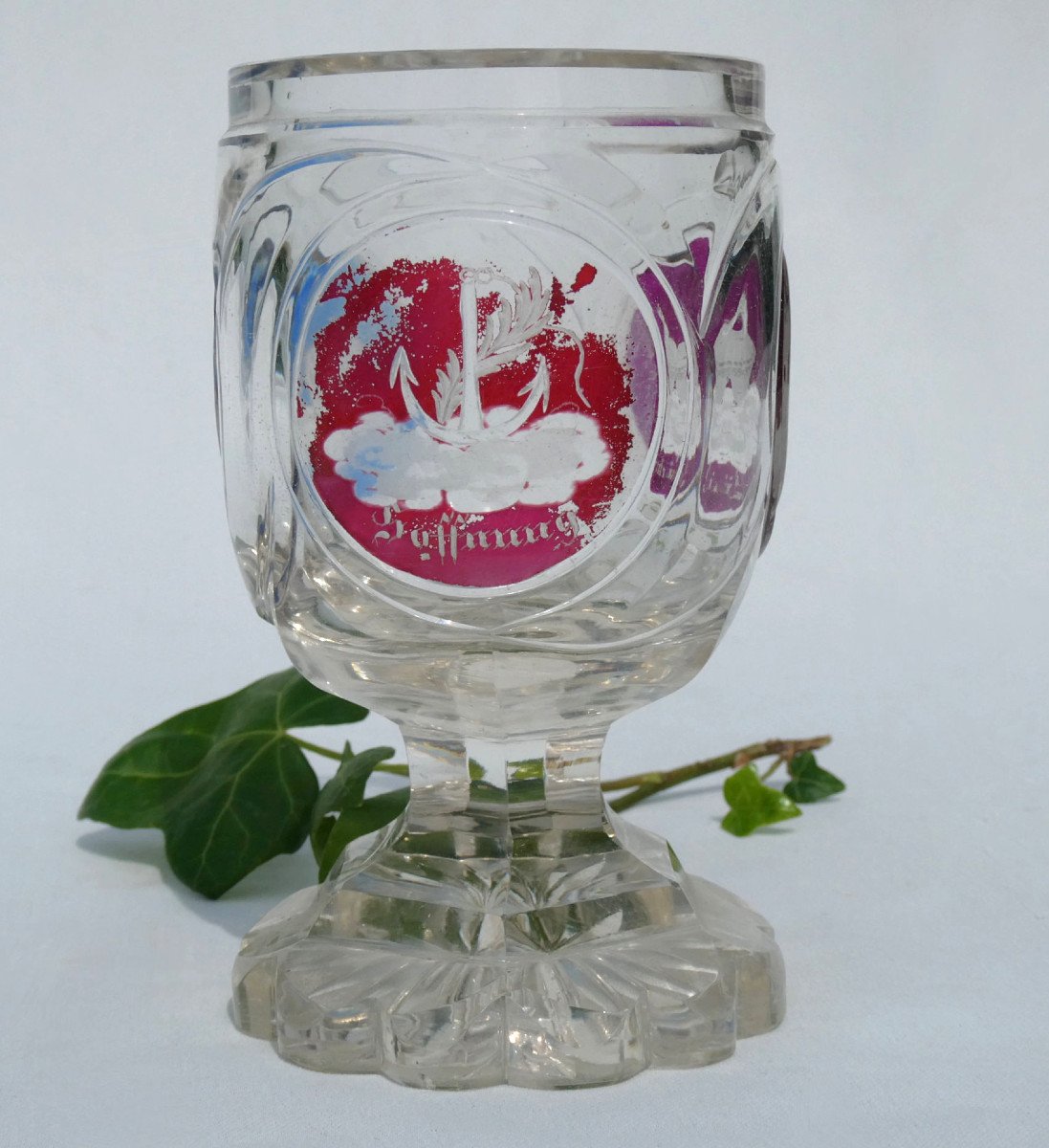 Bohemian Crystal Wedding Glass, Napoleon III Period, Germany 19th Century, Love-photo-3