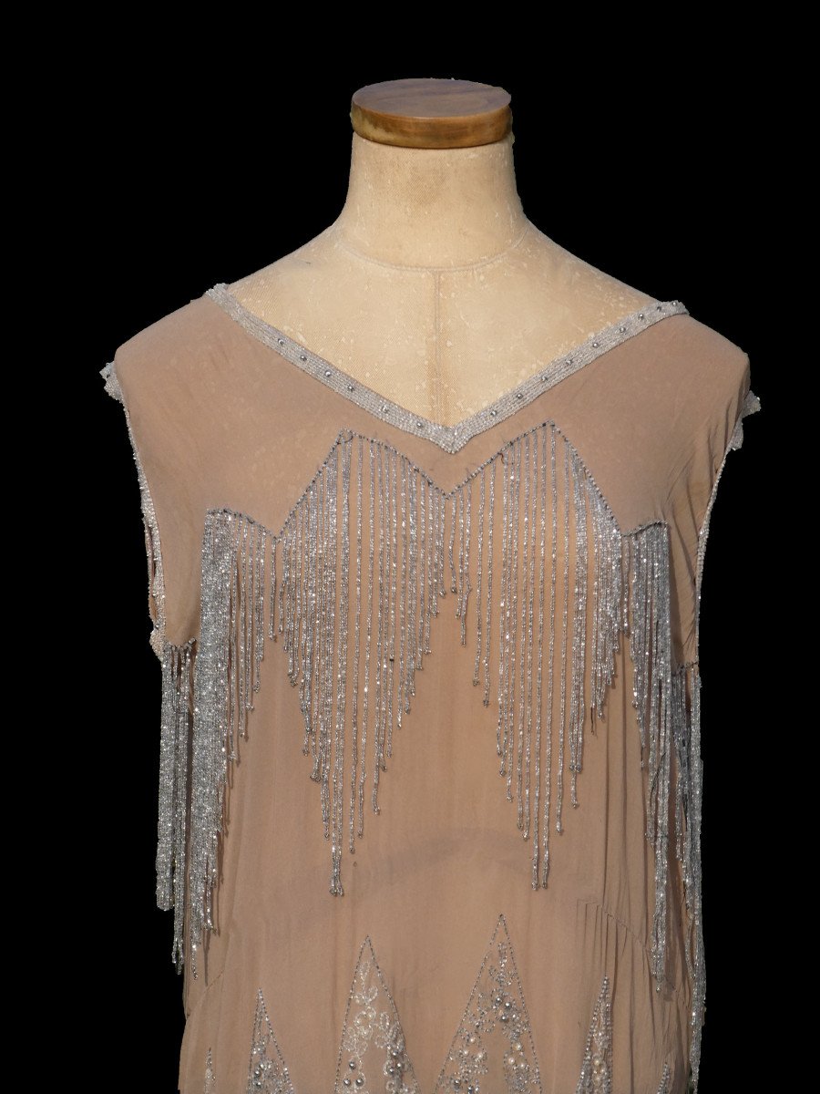 Evening / Ball Dress, 1920s Beaded Silk, Art Deco, Roaring Twenties / Charleston Costume-photo-2