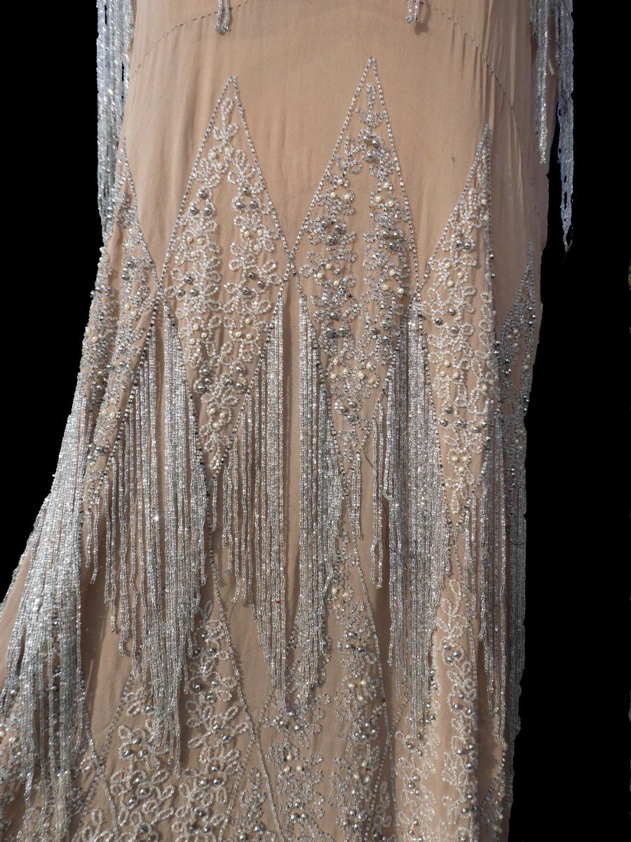 Evening / Ball Dress, 1920s Beaded Silk, Art Deco, Roaring Twenties / Charleston Costume-photo-4